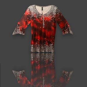 JFN Holiday Slick Red & Silver-Bubble Festive Office Cocktail Party Top New NWT